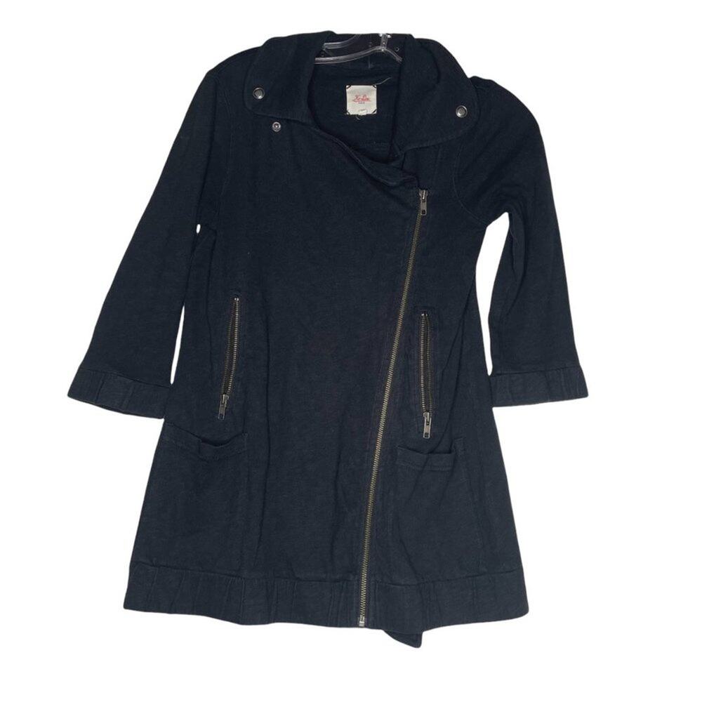 Hi-Line Womens Jacket Size XS Black 3/4 Sleeve Zip Up Unlined Knit Casual